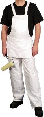 Shield Trade White Bib & Brace - Large - 40-42 Waist/31 Leg, Cushioned Knees, Elasticated Waist, Large Pouch, 100% Cotton