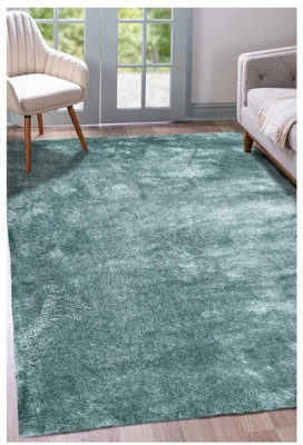 Shimmer Collection Supersoft Shaggy Rug in Duck Egg Blue  ODS22