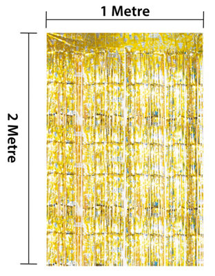 Shimmer Tinsel Curtain Reindeer Christmas Tree Design 2.5M x 1M Yellow