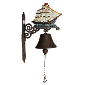 Ship Sail Boat Pirate Galleon Bell Gate Cast Iron Sign Plaque Door Wall House
