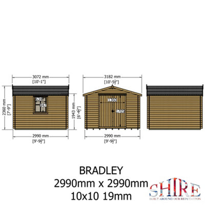 Shire 10x10 Bradley Log Cabin - 19mm Thick Logs - 6
