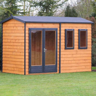 Shire 12 x 7 Feet Double Door with Two Opening Windows Dip Treated Garden Studio Summerhouse