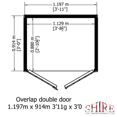 Shire 4x3 Overlap Double Door Windowless Apex Shed Pressure Treated - 7
