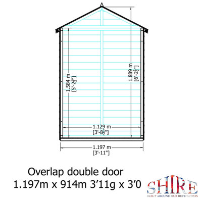 Shire 4x3 Overlap Double Door Windowless Apex Shed Pressure Treated - 8