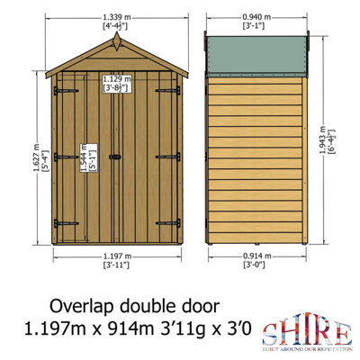 Shire 4x3 Overlap Double Door Windowless Apex Shed - 8