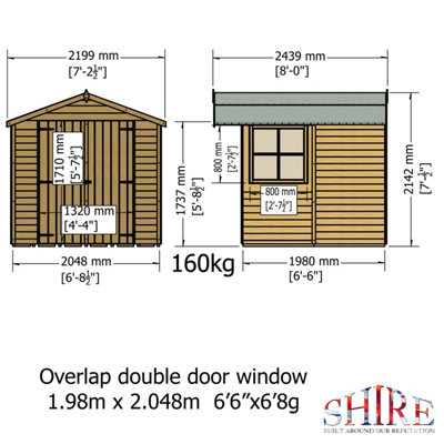 Shire 7x7 Overlap Pressure Treated Double Door Garden Shed with Windows - 8