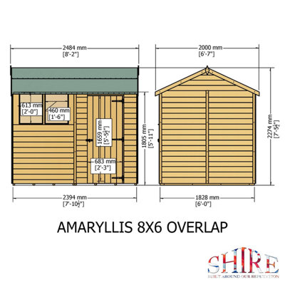 Shire Amaryllis Overlap 8x6 SD Reverse Apex Shed with Window - 4
