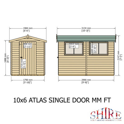 Shire Atlas Workshop Apex Shed Workshop 10x6 Single Door 12mm Shiplap - 4
