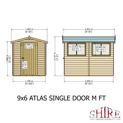 Shire Atlas Workshop Apex Shed Workshop 9x6 Single Door 19mm Loglap - 5