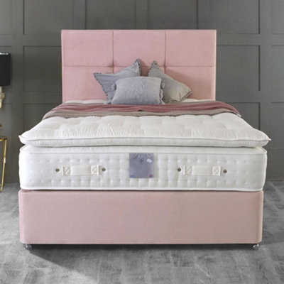 Shire Brecon 3000 Pocket Sprung Natural Fillings Pillow Top Divan Bed Set 4FT Small Double 4 Drawers Continental- Plush Pink