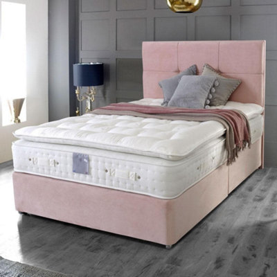 Shire Brecon 6000 Pocket Sprung Natural Fillings Pillow Top Divan Bed Set 4FT Small Double 4 Drawers Continental- Plush Pink