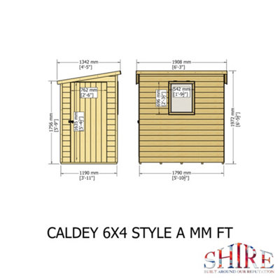 Shire Caldey Pent Shed Single Door 6x4 12mm Shiplap Style A