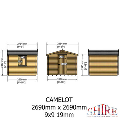 Shire Camelot 9x9 Log Cabin 19mm Logs - 9