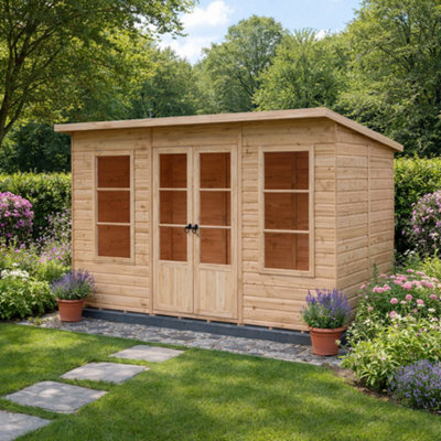 Shire Dahlia 12x6 Pent Summerhouse with double doors and two