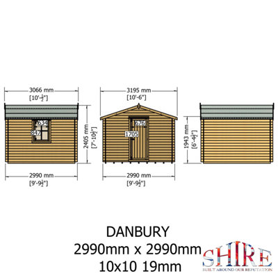 Shire Danbury 10x10 Log Cabin 19mm Logs - 8