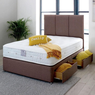 Shire Ludlow 3000 Pocket Sprung Natural Fillings Divan Bed Set 4FT Small Double 4 Drawers- Wool Chestnut