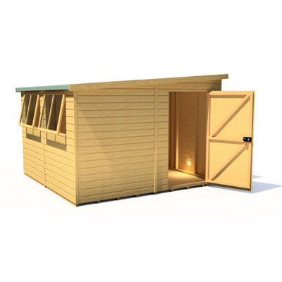 Shire Norfolk Workshop Pent Shed 10x10 Double Door 12mm Shiplap Style B