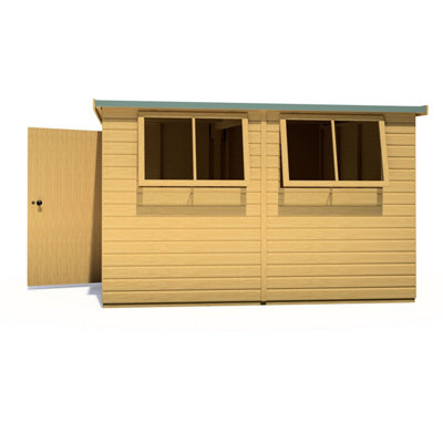 Shire Norfolk Workshop Pent Shed 10x10 Double Door 19mm Loglap Style A - 3