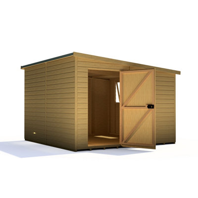 Shire Norfolk Workshop Pent Shed 10x10 Double Door 19mm Loglap Style A - 4