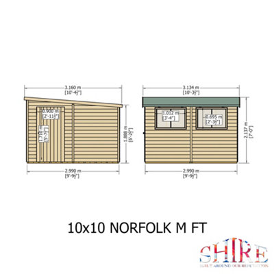 Shire Norfolk Workshop Pent Shed 10x10 Double Door 19mm Loglap Style A - 5