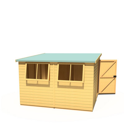 Shire Norfolk Workshop Pent Shed 10x10 Double Door 19mm Loglap Style B