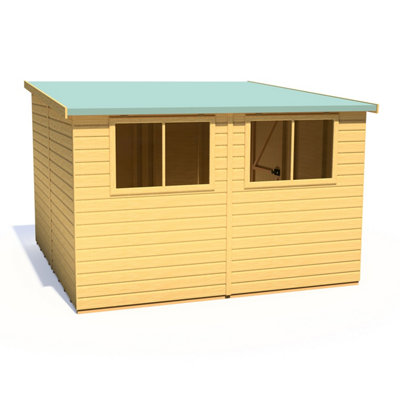 Shire Norfolk Workshop Pent Shed 10x10 Double Door 19mm Loglap Style B - 5