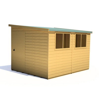 Shire Norfolk Workshop Pent Shed 10x8 Double Door 19mm Loglap Style A