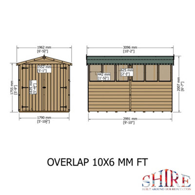 Shire Overlap 10x6 Double Door Shed with Windows - 7