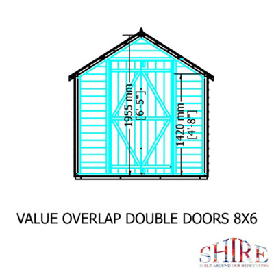 Shire Overlap 8x6 Double Door Value Windowless Shed - 8