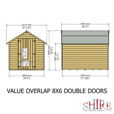 Shire Overlap 8x6 Double Door Value Windowless Shed - 9