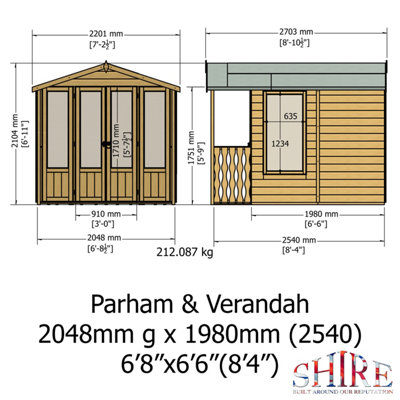 Shire Parham 7x8ft Summerhouse and Verandah 12mm Cladding - 8