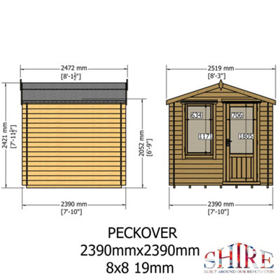 Shire Peckover 8x8 Log Cabin 19mm Logs - 8