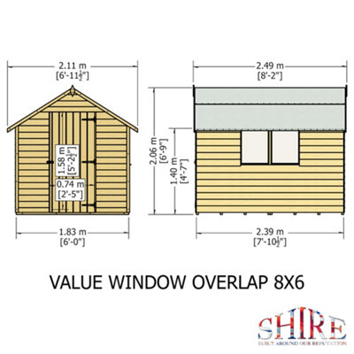 Shire Pressure Treated Overlap 8x6 Single Door Value Shed with Window - 5