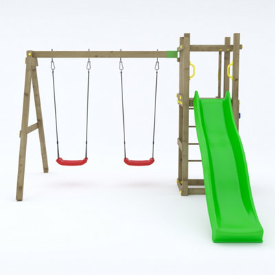 Shire Rumble Ridge Climbing Frame with Rock Wall, Double Swing and Slide