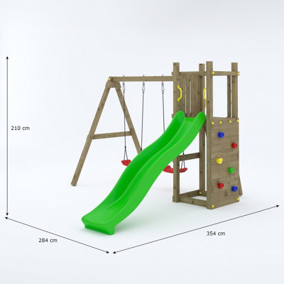 Shire Rumble Ridge Climbing Frame with Rock Wall, Double Swing and Slide