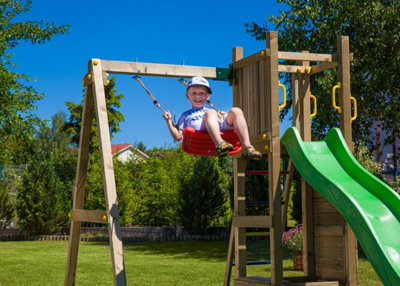 Shire Rumble Ridge Climbing Frame with Rock Wall, Single Swing, Slide ...