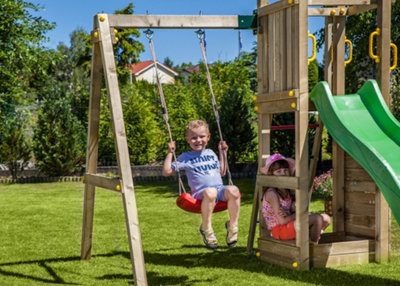 Shire Rumble Ridge Climbing Frame with Rock Wall, Single Swing, Slide and Sandpit