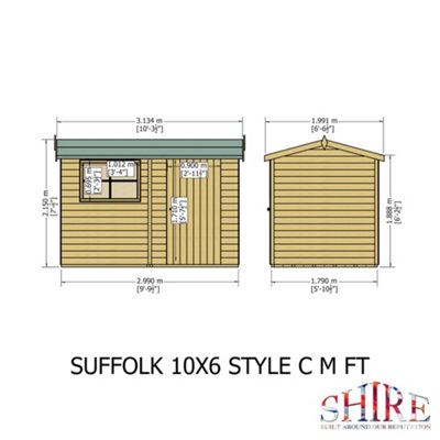 Shire Suffolk 10x6 Workshop Style C Apex Shed Single Door 12mm Shiplap - 3