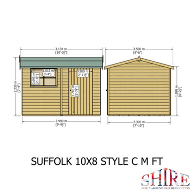 Shire Suffolk 10x8 Workshop Style C Apex Shed Single Door 19mm Loglap