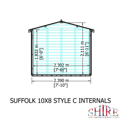 Shire Suffolk 10x8 Workshop Style C Apex Shed Single Door 19mm Loglap - 4