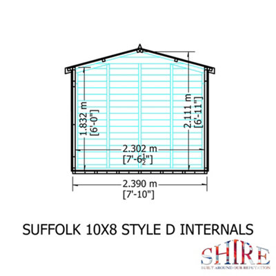 Shire Suffolk 10x8 Workshop Style D Apex Shed Single Door 19mm Loglap - 8