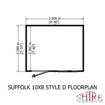 Shire Suffolk 10x8 Workshop Style D Apex Shed Single Door 19mm Loglap - 9