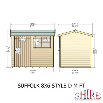 Shire Suffolk 8x6 Workshop Style D Apex Shed Single Door 12mm Shiplap - 3
