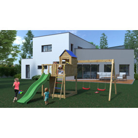 Shire Treehouse Climbing Frame with Doube Swing and Slide