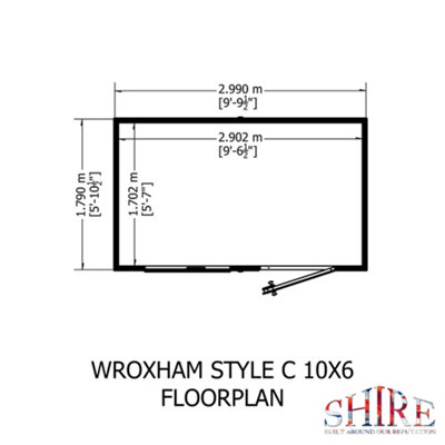Shire Wroxham 10x6 Workshop Style D Apex Shed Single Door 19mm Loglap - 4
