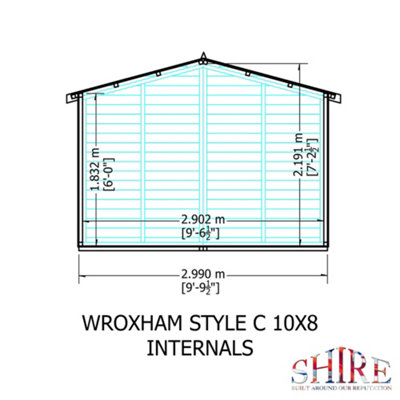 Shire Wroxham 10x8 Workshop Style C Apex Shed Single Door 19mm Loglap - 4