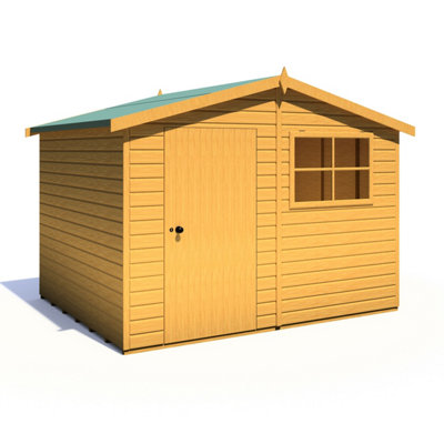 Shire Wroxham 10x8 Workshop Style D Apex Shed Single Door 19mm Loglap