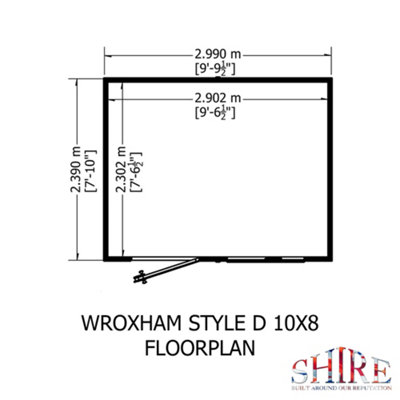 Shire Wroxham 10x8 Workshop Style D Apex Shed Single Door 19mm Loglap