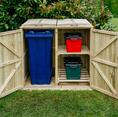 Shireburn 1 Wheelie Bin/2 Recycle Box Store - Timber - L80.4 x W134 x H120 cm