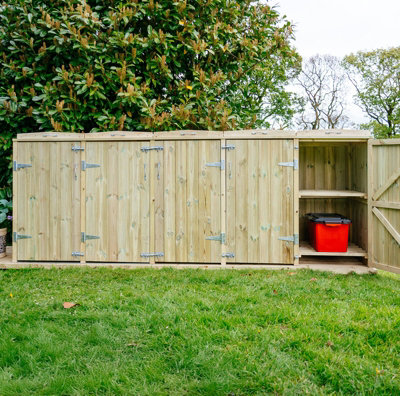 Shireburn 3 Wheelie Bin/4 Recycle Box Store - Timber - L80.4 x W330 x H120 cm